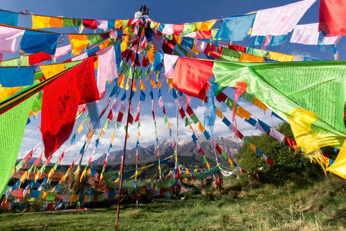 Prayer flags, Mati Si, Gansu Province, China