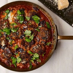 Aubergine and ricotta dumplings in tomato sauce