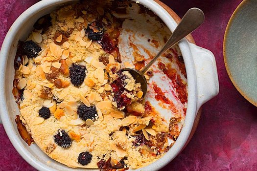 Blackberry and apple marzipan crumble