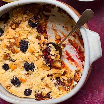 Blackberry and apple marzipan crumble