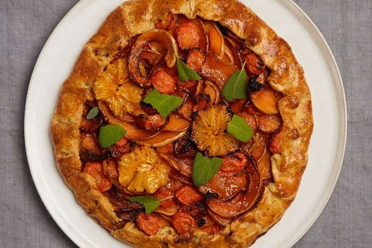 Butternut and sage galette with orange caramel
