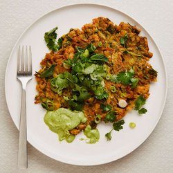 Courgette, chickpea and herb pancakes