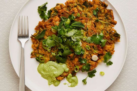 Courgette, chickpea and herb pancakes