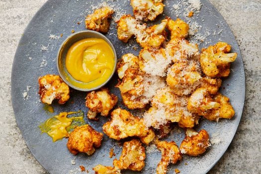 Crispy cheese and mustard cauliflower bites