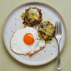 Leek, potato and blue cheese cakes