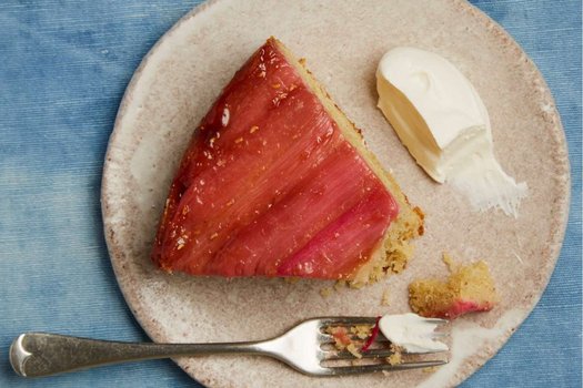 Rhubarb and yoghurt upside-down cake