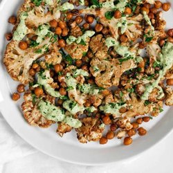 Roasted Cauliflower and Chickpeas with Herby Tahini